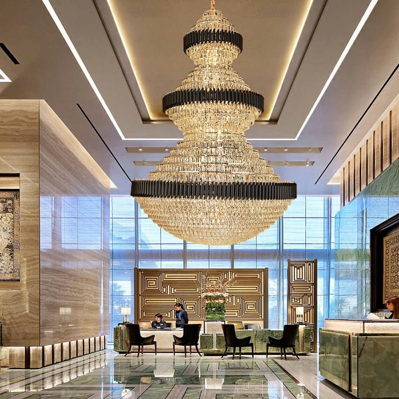 Modern Black Iron Crystal Chandelier For Foyer Staircase Luxurious Design Ceiling Light Fixture - fovolighting