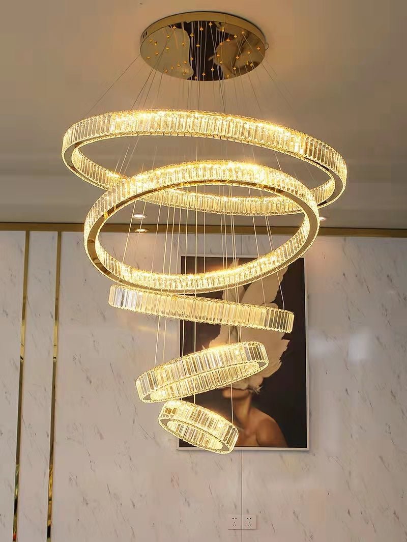Modern Front Entryway Chandelier 5/6/7 Rings Crystal Gold/ Chrome Finish Ceiling Lamp - fovolighting
