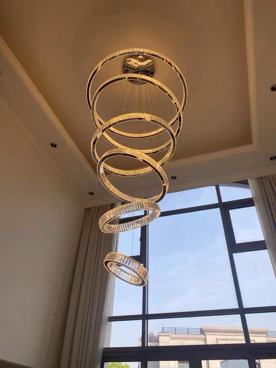 Modern Front Entryway Chandelier 5/6/7 Rings Crystal Gold/ Chrome Finish Ceiling Lamp - fovolighting