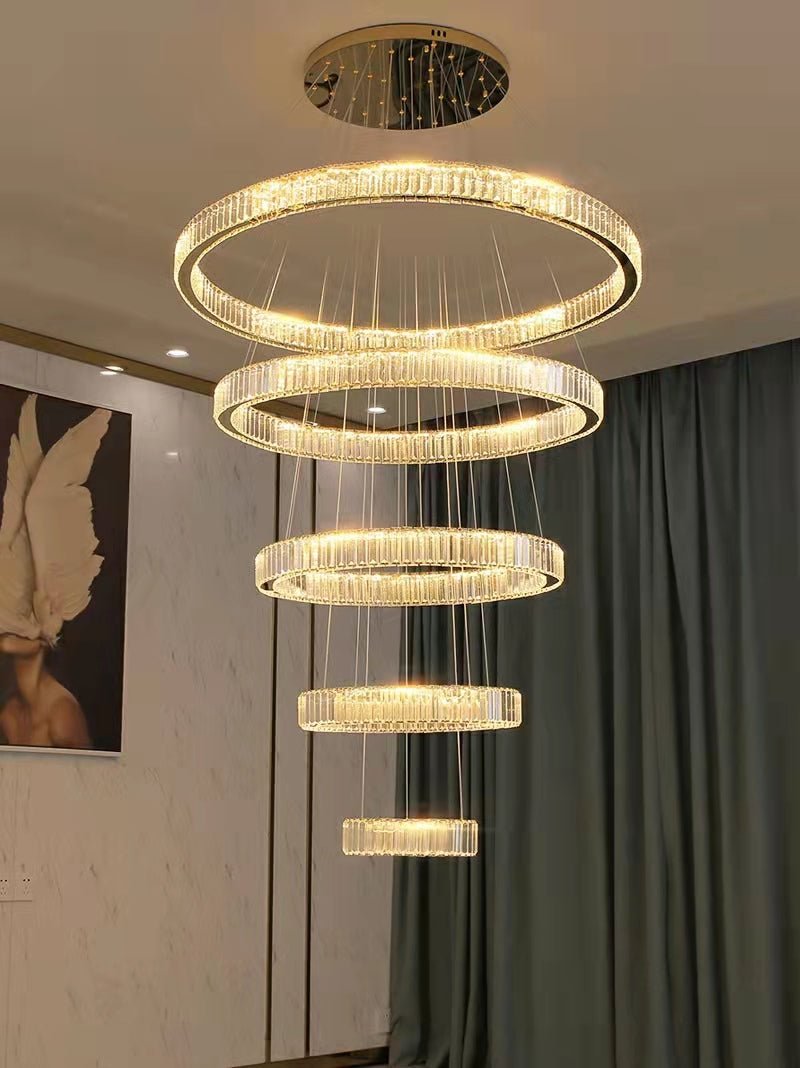 Modern Front Entryway Chandelier 5/6/7 Rings Crystal Gold/ Chrome Finish Ceiling Lamp - fovolighting