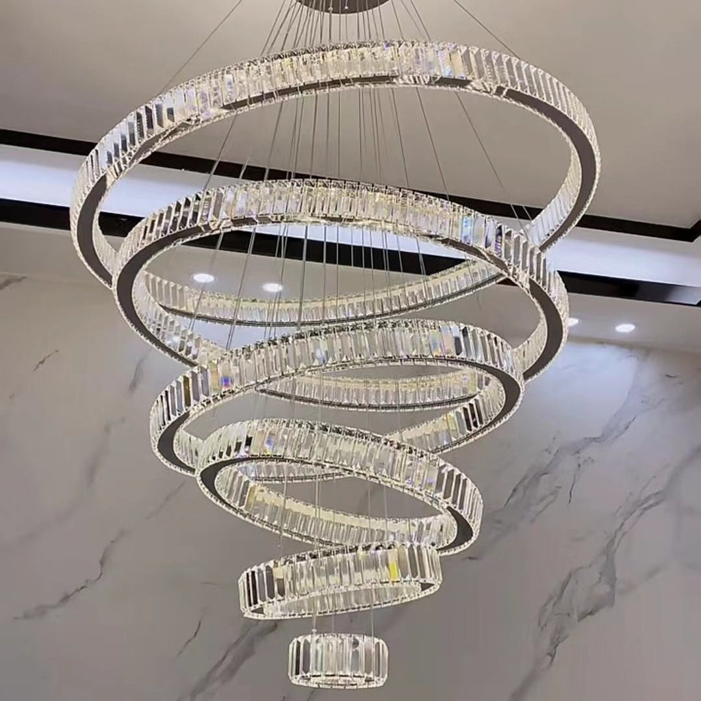 Modern Front Entryway Chandelier 5/6/7 Rings Crystal Gold/ Chrome Finish Ceiling Lamp - fovolighting