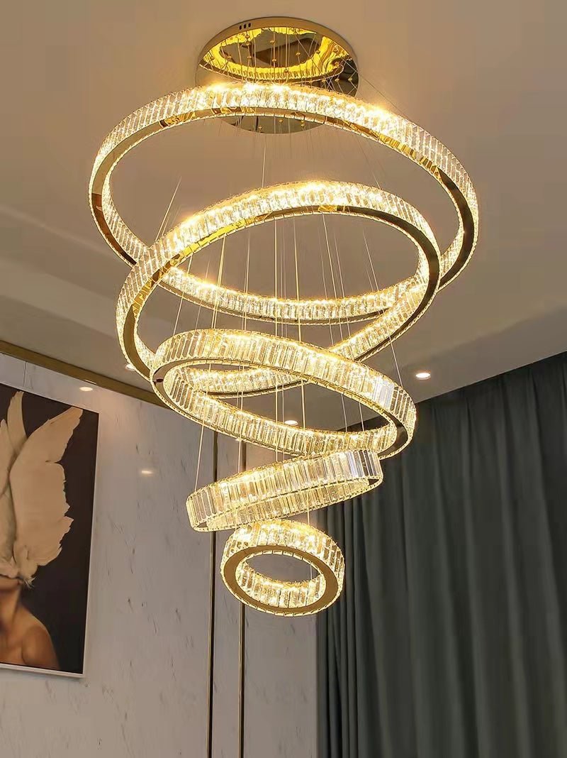 Modern Front Entryway Chandelier 5/6/7 Rings Crystal Gold/ Chrome Finish Ceiling Lamp - fovolighting