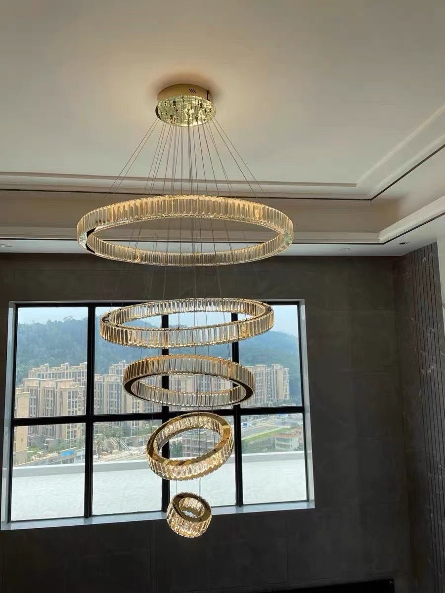 Modern Front Entryway Chandelier 5/6/7 Rings Crystal Gold/ Chrome Finish Ceiling Lamp - fovolighting