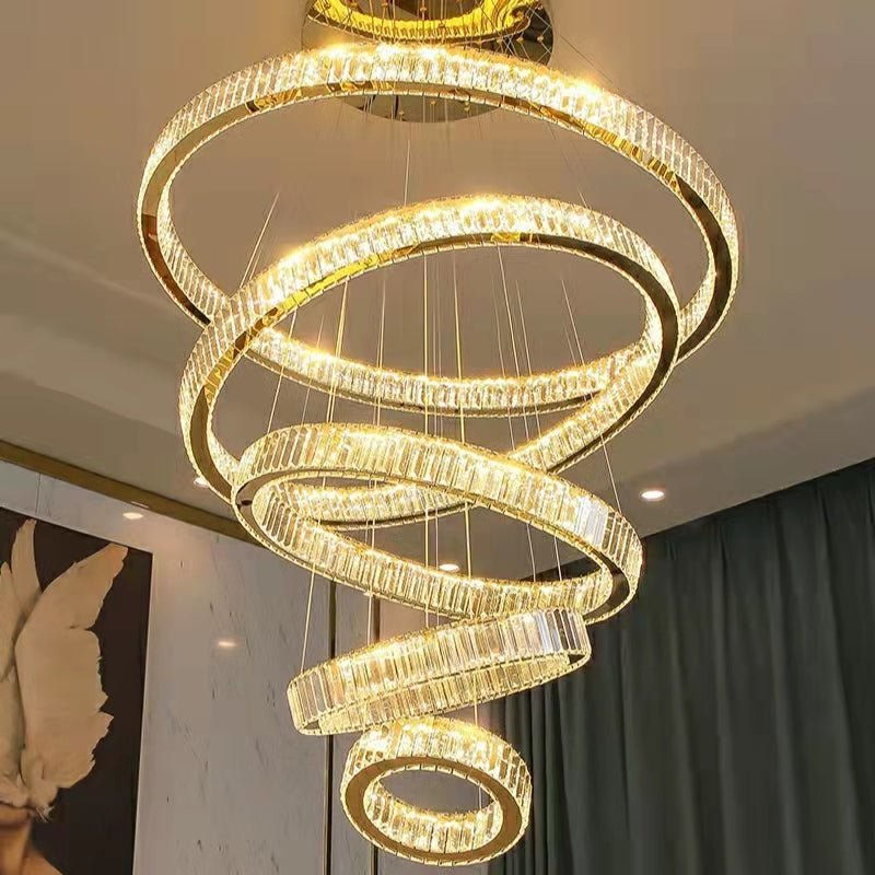 Modern Front Entryway Chandelier 5/6/7 Rings Crystal Gold/ Chrome Finish Ceiling Lamp - fovolighting