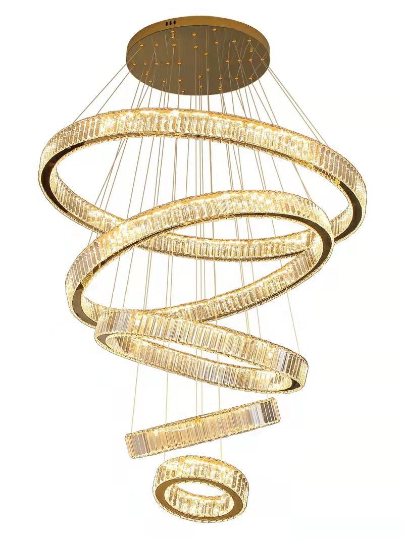 Modern Front Entryway Chandelier 5/6/7 Rings Crystal Gold/ Chrome Finish Ceiling Lamp - fovolighting