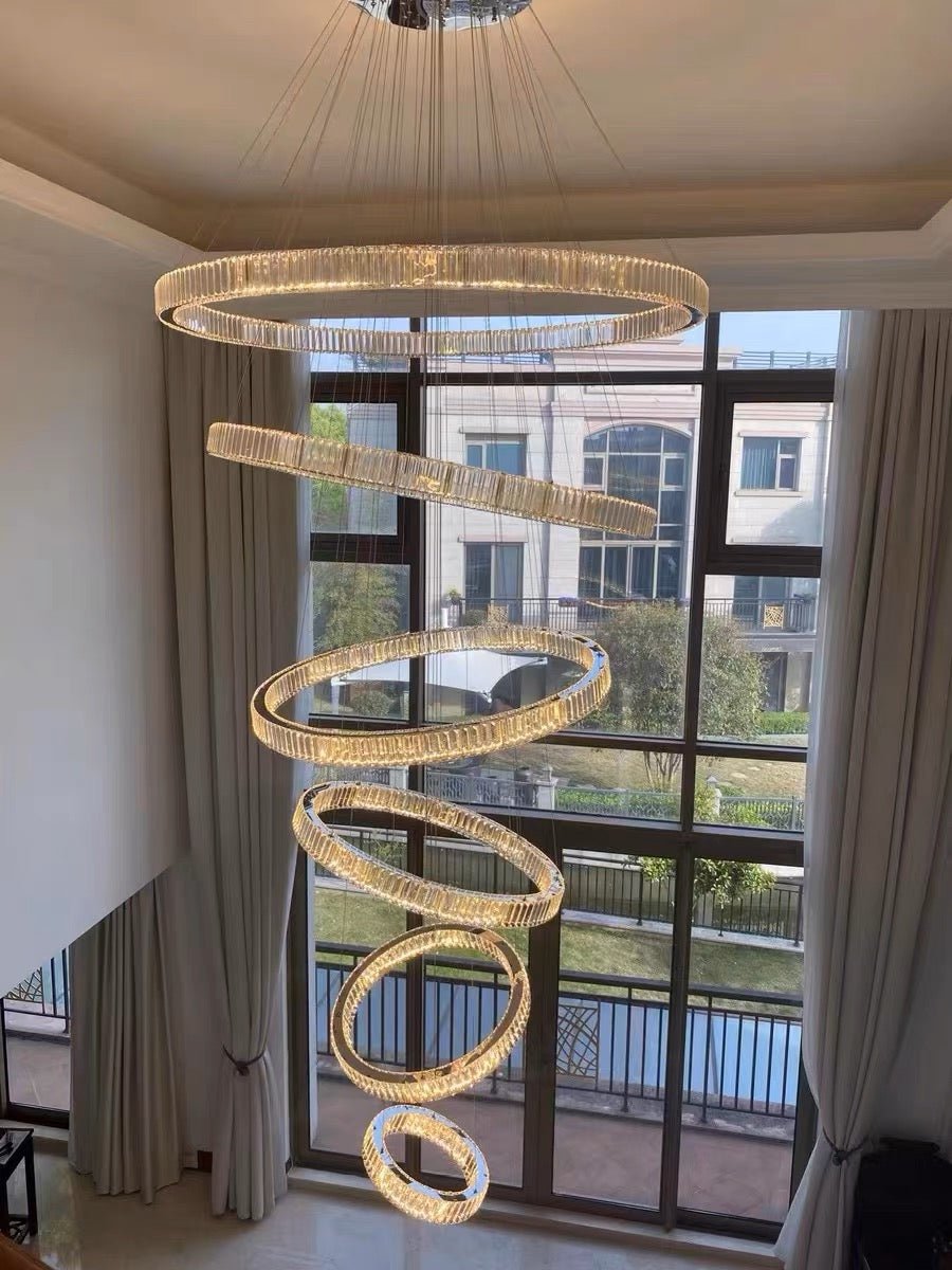 Modern Front Entryway Chandelier 5/6/7 Rings Crystal Gold/ Chrome Finish Ceiling Lamp - fovolighting