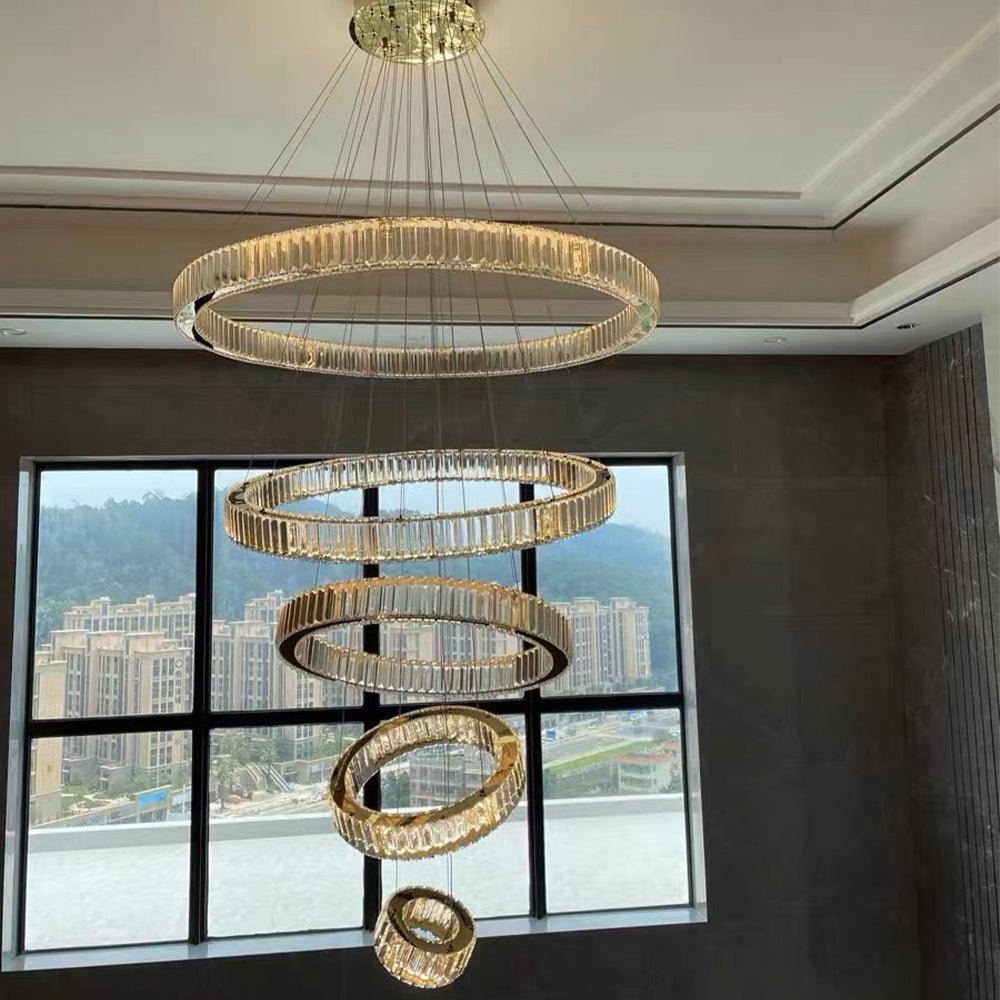Modern Front Entryway Chandelier 5/6/7 Rings Crystal Gold/ Chrome Finish Ceiling Lamp - fovolighting