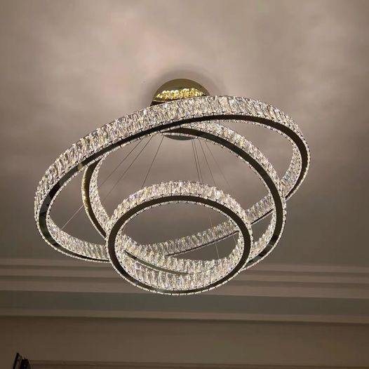 Modern Front Entryway Chandelier 5/6/7 Rings Crystal Gold/ Chrome Finish Ceiling Lamp - fovolighting