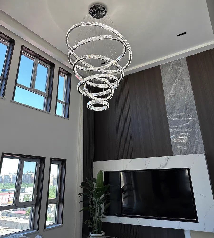Modern Front Entryway Chandelier 5/6/7 Rings Crystal Gold/ Chrome Finish Ceiling Lamp - fovolighting