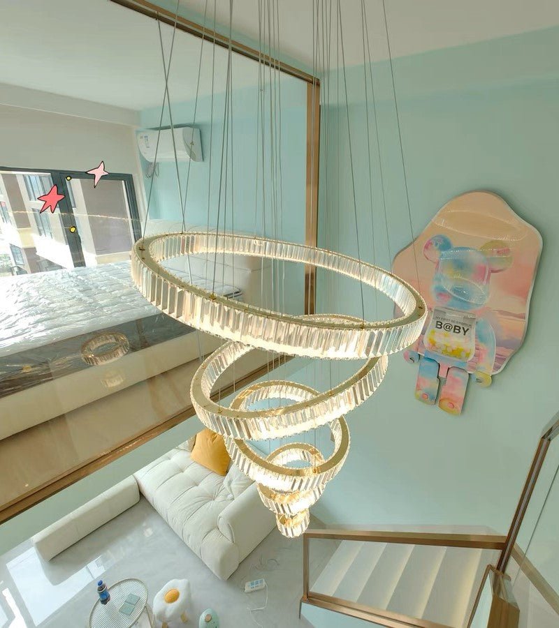 Modern Front Entryway Chandelier 5/6/7 Rings Crystal Gold/ Chrome Finish Ceiling Lamp - fovolighting