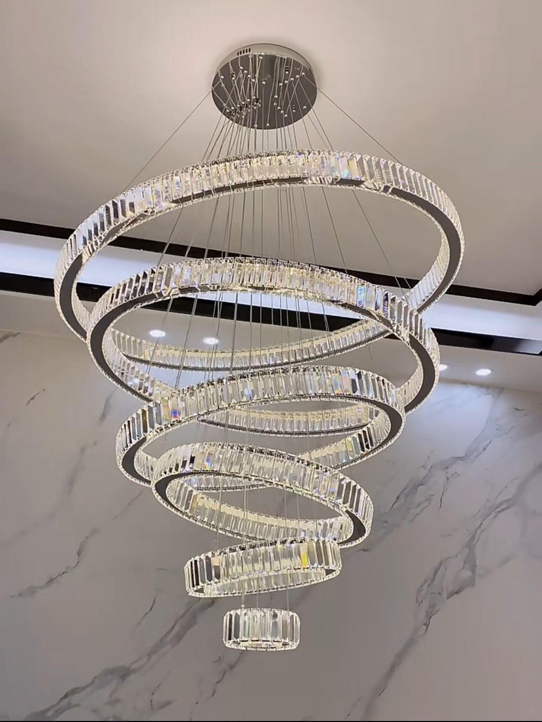 Modern Front Entryway Chandelier 5/6/7 Rings Crystal Gold/ Chrome Finish Ceiling Lamp - fovolighting
