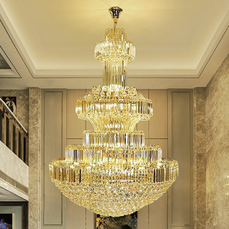 Modern Gold Foyer Extra Large Crystal Chandeliers Round Luxury Ceiling Light Fixture For Hall Entrance - fovolighting