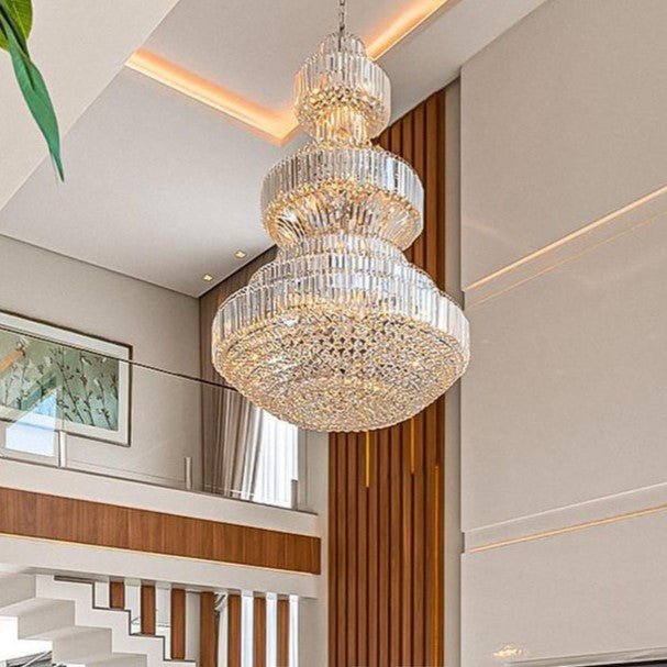 Modern Gold Foyer Extra Large Crystal Chandeliers Round Luxury Ceiling Light Fixture For Hall Entrance - fovolighting