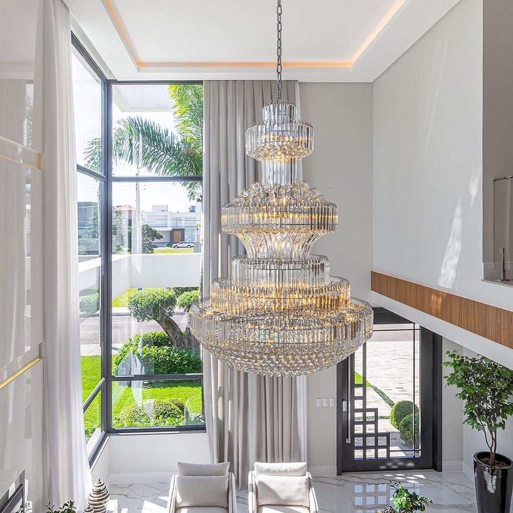 Modern Gold Foyer Extra Large Crystal Chandeliers Round Luxury Ceiling Light Fixture For Hall Entrance - fovolighting