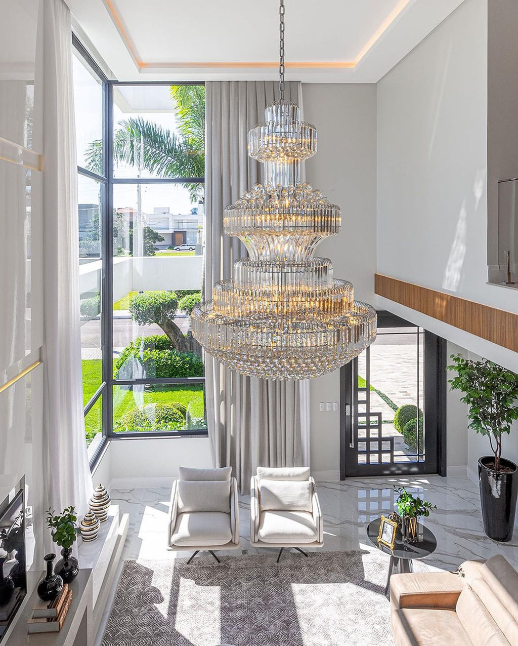 Modern Gold Foyer Extra Large Crystal Chandeliers Round Luxury Ceiling Light Fixture For Hall Entrance - fovolighting