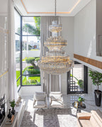 Modern Gold Foyer Extra Large Crystal Chandeliers Round Luxury Ceiling Light Fixture For Hall Entrance - fovolighting