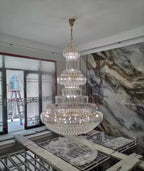 Modern Gold Foyer Extra Large Crystal Chandeliers Round Luxury Ceiling Light Fixture For Hall Entrance - fovolighting