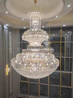 Modern Gold Foyer Extra Large Crystal Chandeliers Round Luxury Ceiling Light Fixture For Hall Entrance - fovolighting