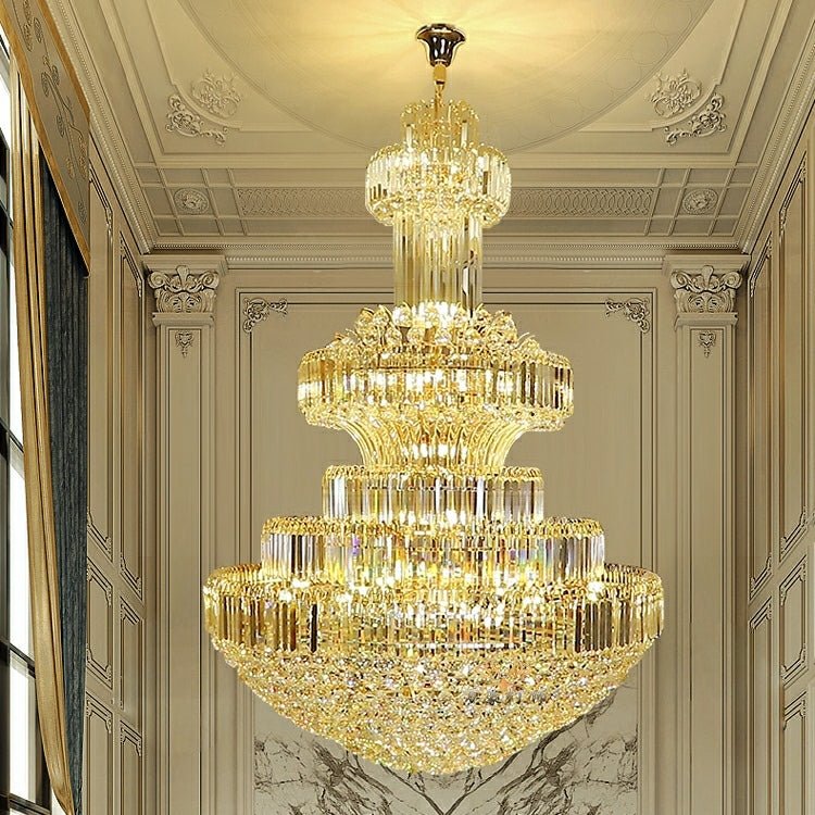 Modern Gold Foyer Extra Large Crystal Chandeliers Round Luxury Ceiling Light Fixture For Hall Entrance - fovolighting