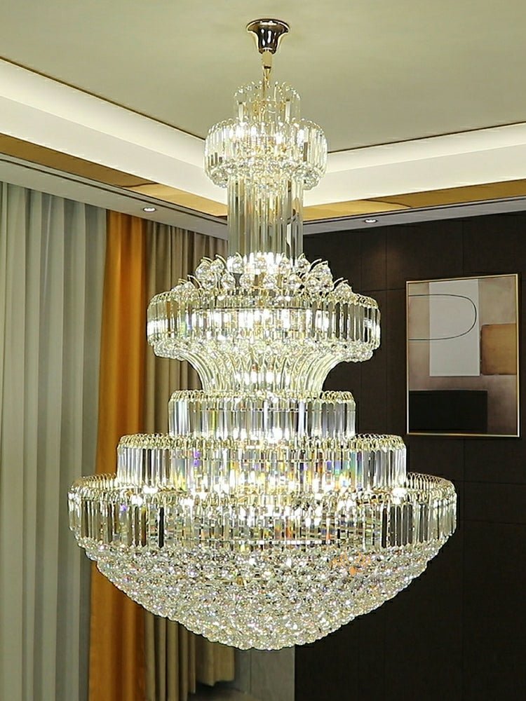 Modern Gold Foyer Extra Large Crystal Chandeliers Round Luxury Ceiling Light Fixture For Hall Entrance - fovolighting