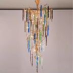 Modern Light Luxury Brass Branches Colored Glass Column Chandelier for Staircase/Living Room/High - ceiling Space - fovolighting