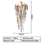 Modern Light Luxury Brass Branches Colored Glass Column Chandelier for Staircase/Living Room/High - ceiling Space - fovolighting