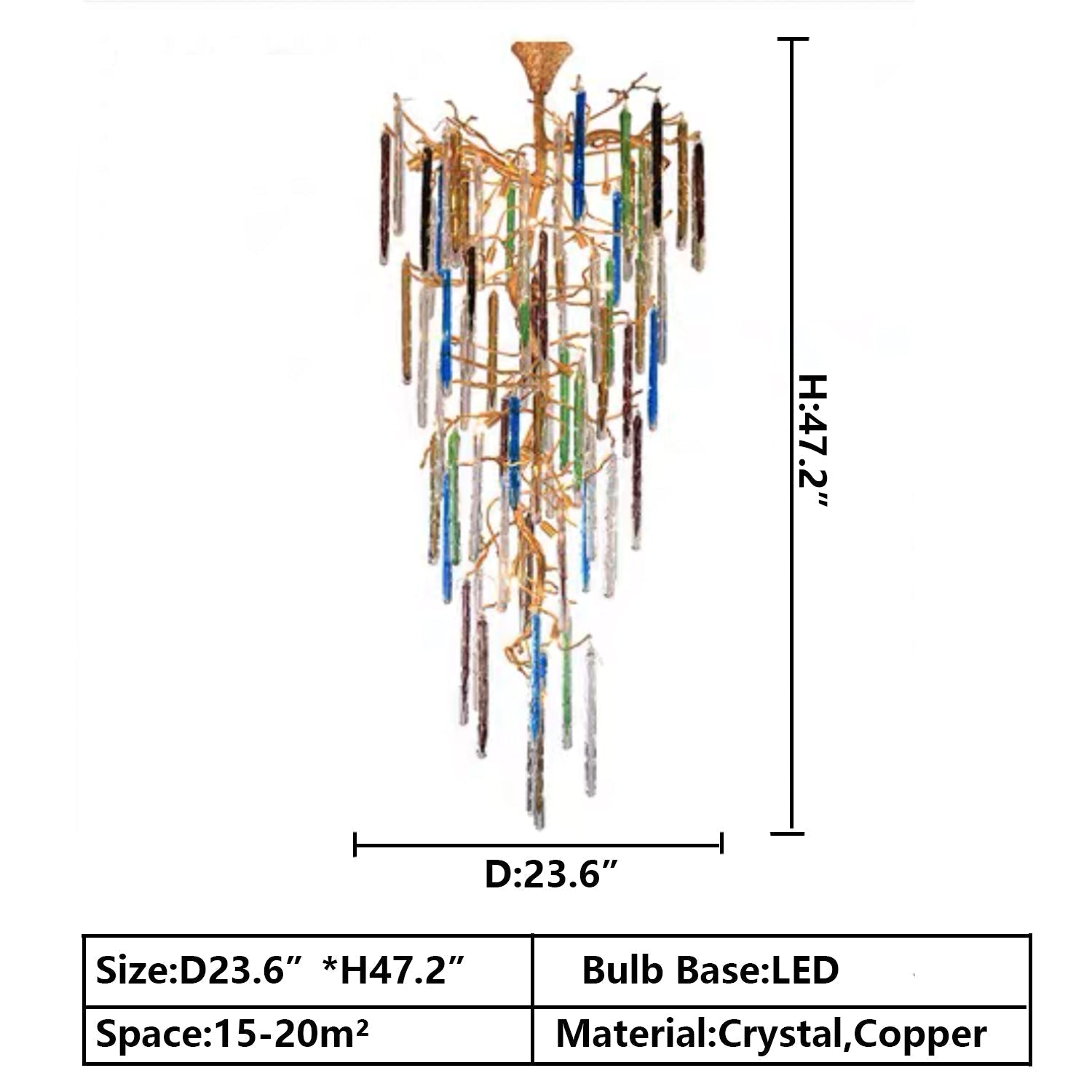 Modern Light Luxury Brass Branches Colored Glass Column Chandelier for Staircase/Living Room/High - ceiling Space - fovolighting