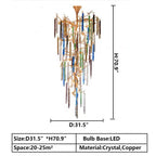 Modern Light Luxury Brass Branches Colored Glass Column Chandelier for Staircase/Living Room/High - ceiling Space - fovolighting