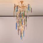 Modern Light Luxury Brass Branches Colored Glass Column Chandelier for Staircase/Living Room/High - ceiling Space - fovolighting