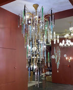 Modern Light Luxury Brass Branches Colored Glass Column Chandelier for Staircase/Living Room/High - ceiling Space - fovolighting