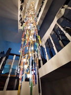 Modern Light Luxury Brass Branches Colored Glass Column Chandelier for Staircase/Living Room/High - ceiling Space - fovolighting
