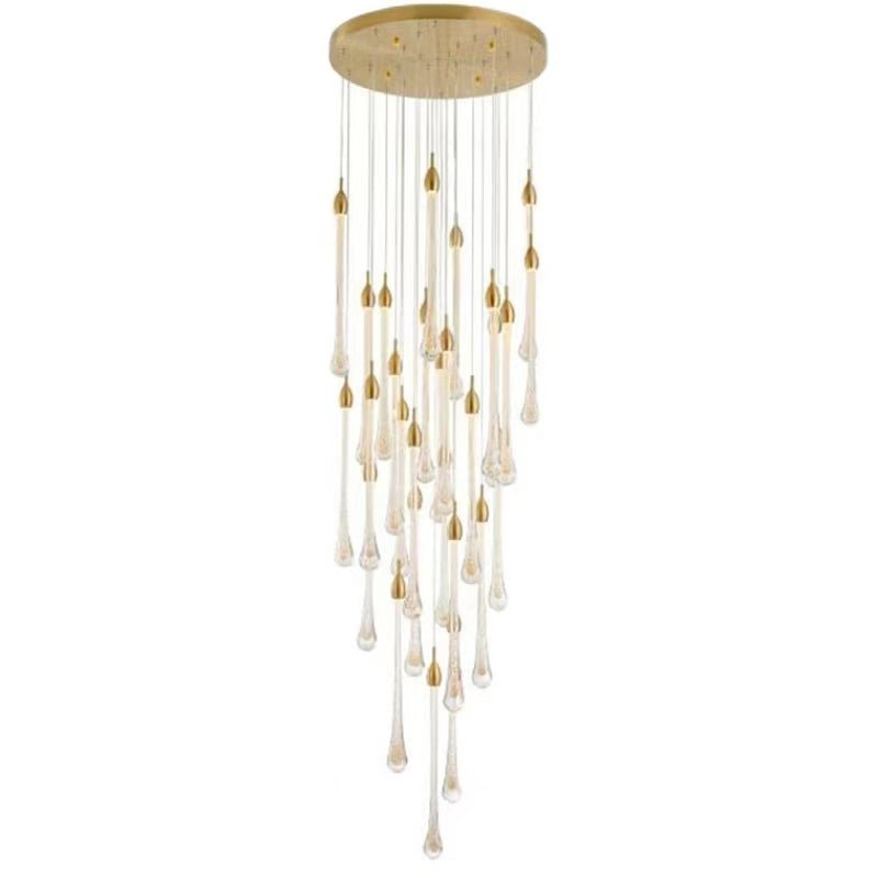 Modern Long Gold Glass Raindrop Rod Pendant Light for Staircase/High - ceiling room - fovolighting