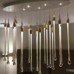 Modern Long Gold Glass Raindrop Rod Pendant Light for Staircase/High - ceiling room - fovolighting