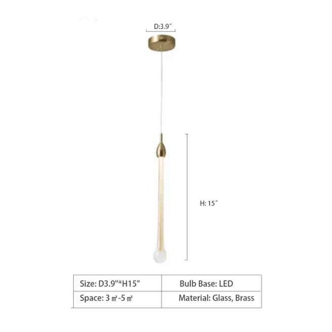 Modern Long Gold Glass Raindrop Rod Pendant Light for Staircase/High - ceiling room - fovolighting