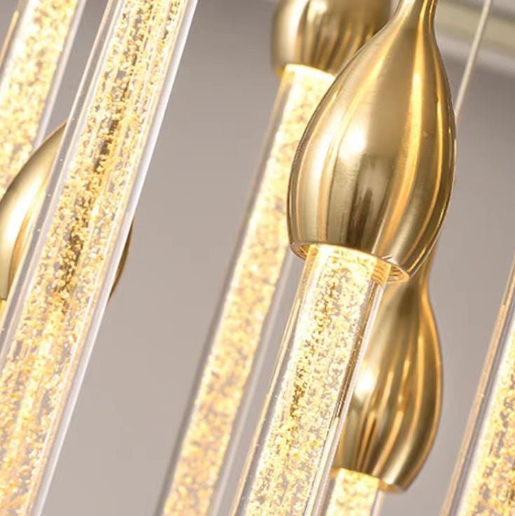 Modern Long Gold Glass Raindrop Rod Pendant Light for Staircase/High - ceiling room - fovolighting