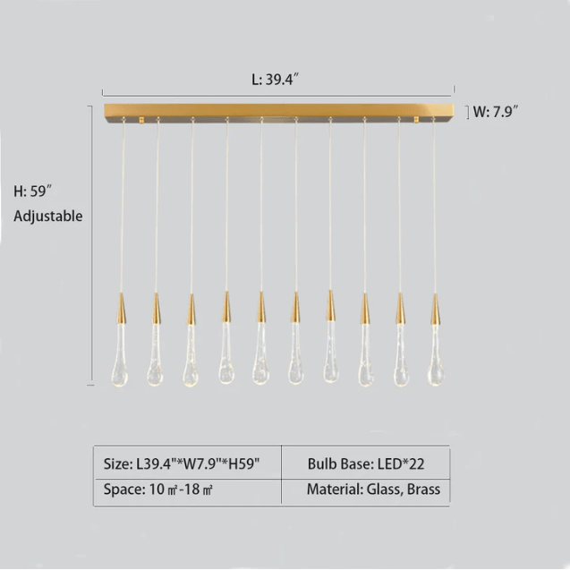 Modern Long Gold Glass Raindrop Rod Pendant Light for Staircase/High - ceiling room - fovolighting