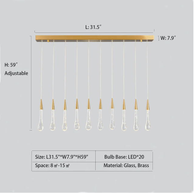 Modern Long Gold Glass Raindrop Rod Pendant Light for Staircase/High - ceiling room - fovolighting