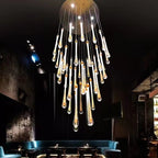 Modern Long Gold Glass Raindrop Rod Pendant Light for Staircase/High - ceiling room - fovolighting