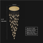 Modern Long Gold Glass Raindrop Rod Pendant Light for Staircase/High - ceiling room - fovolighting
