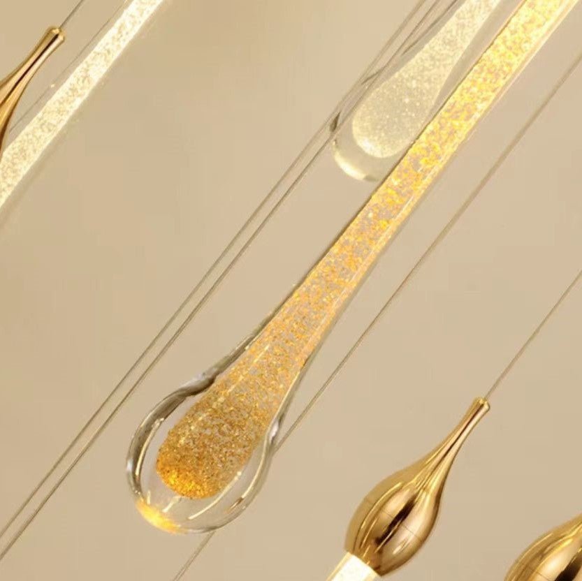 Modern Long Gold Glass Raindrop Rod Pendant Light for Staircase/High - ceiling room - fovolighting