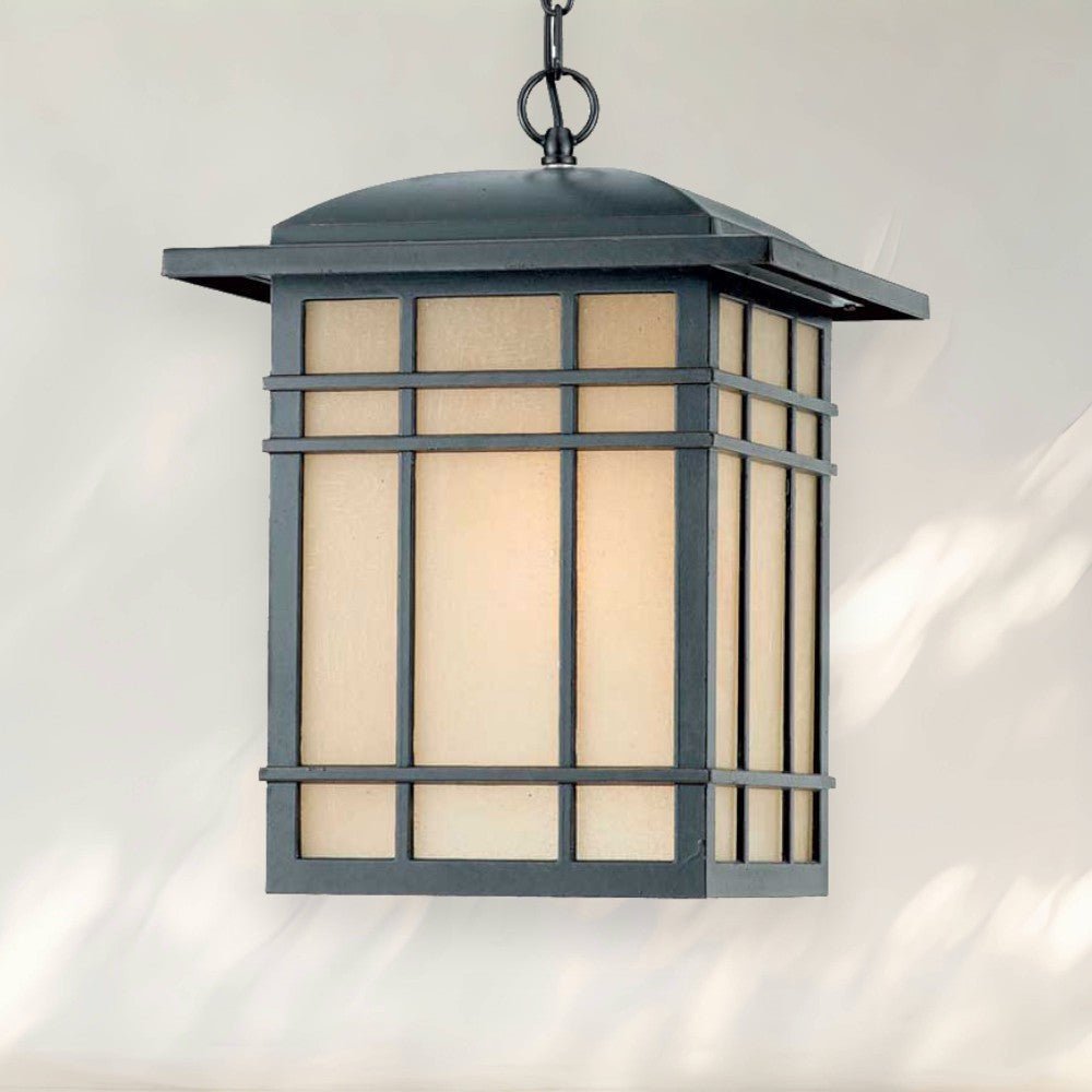 Modern Pendant Light with Black Metal Frame and Frosted Glass Shade - fovolighting