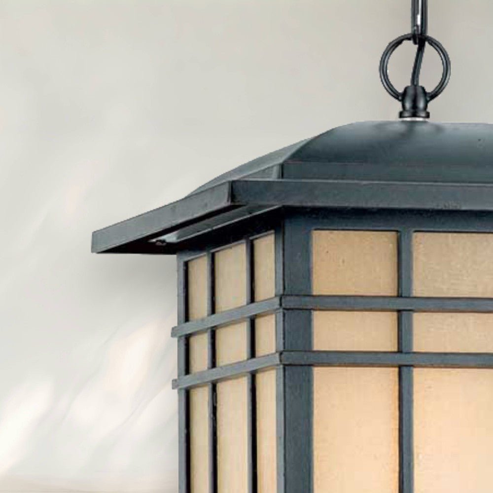 Modern Pendant Light with Black Metal Frame and Frosted Glass Shade - fovolighting