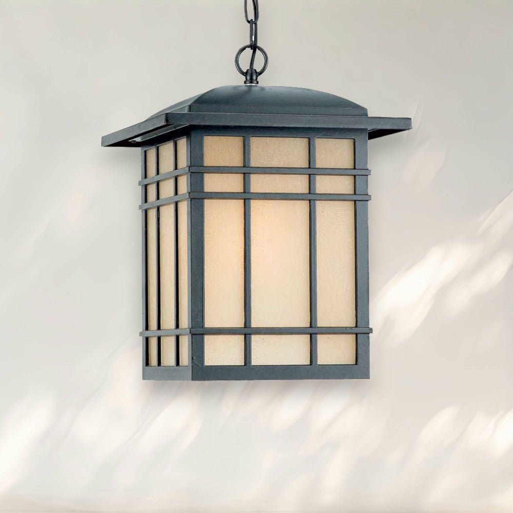 Modern Pendant Light with Black Metal Frame and Frosted Glass Shade - fovolighting