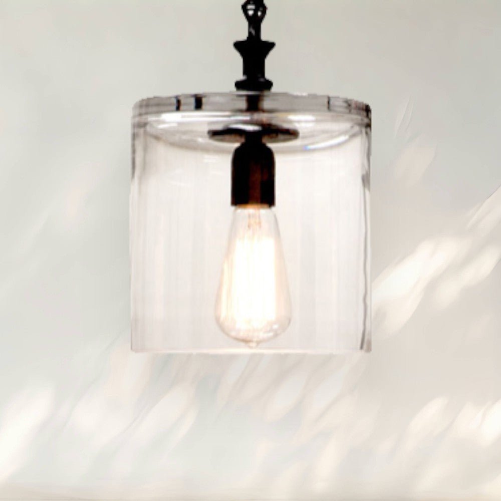 Modern Pendant Light with Clear Glass Shade and Black Metal Chain - fovolighting