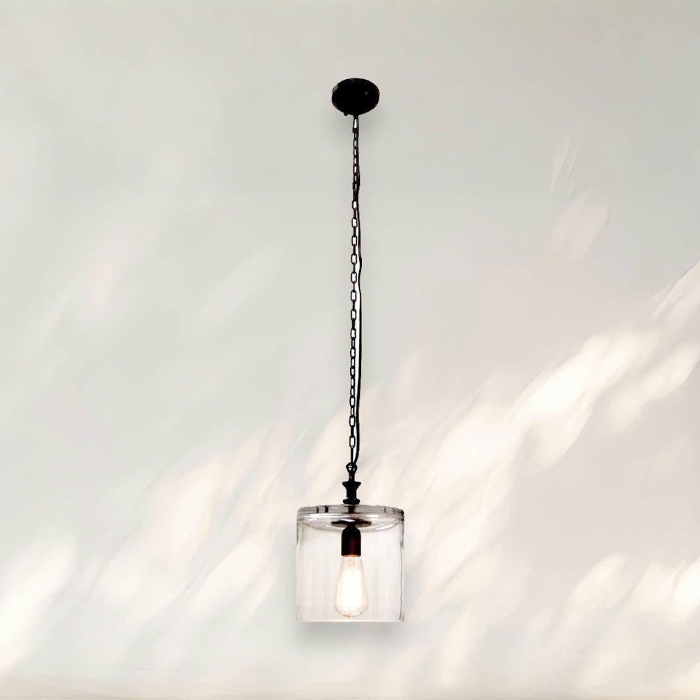 Modern Pendant Light with Clear Glass Shade and Black Metal Chain - fovolighting