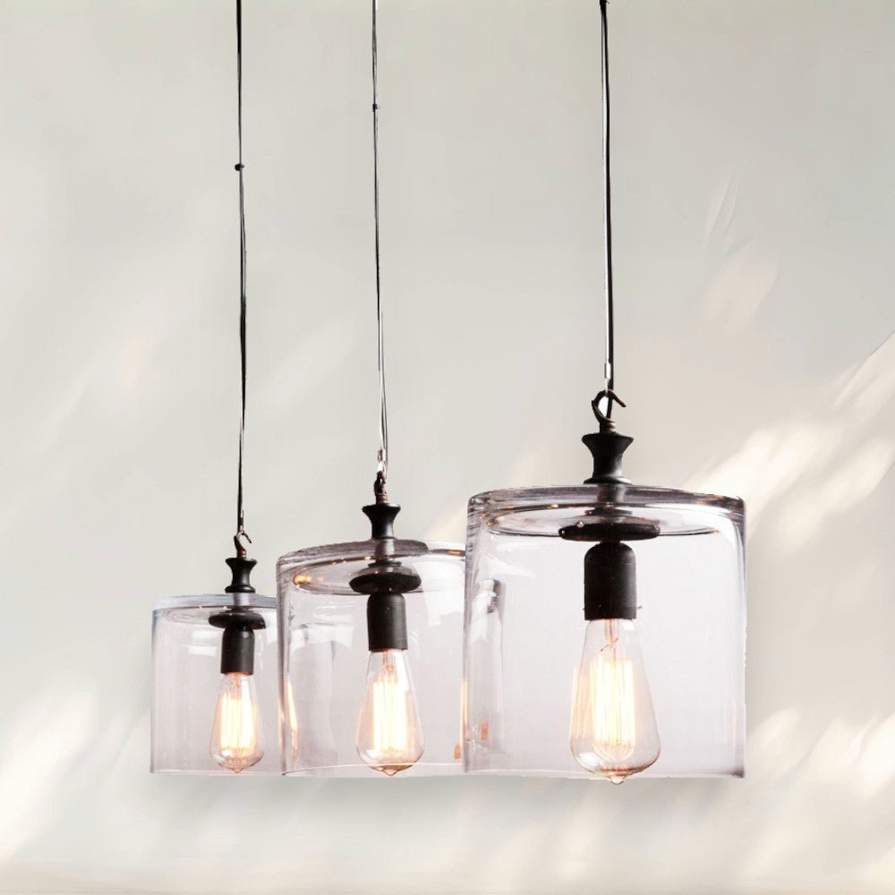 Modern Pendant Light with Clear Glass Shade and Black Metal Chain - fovolighting