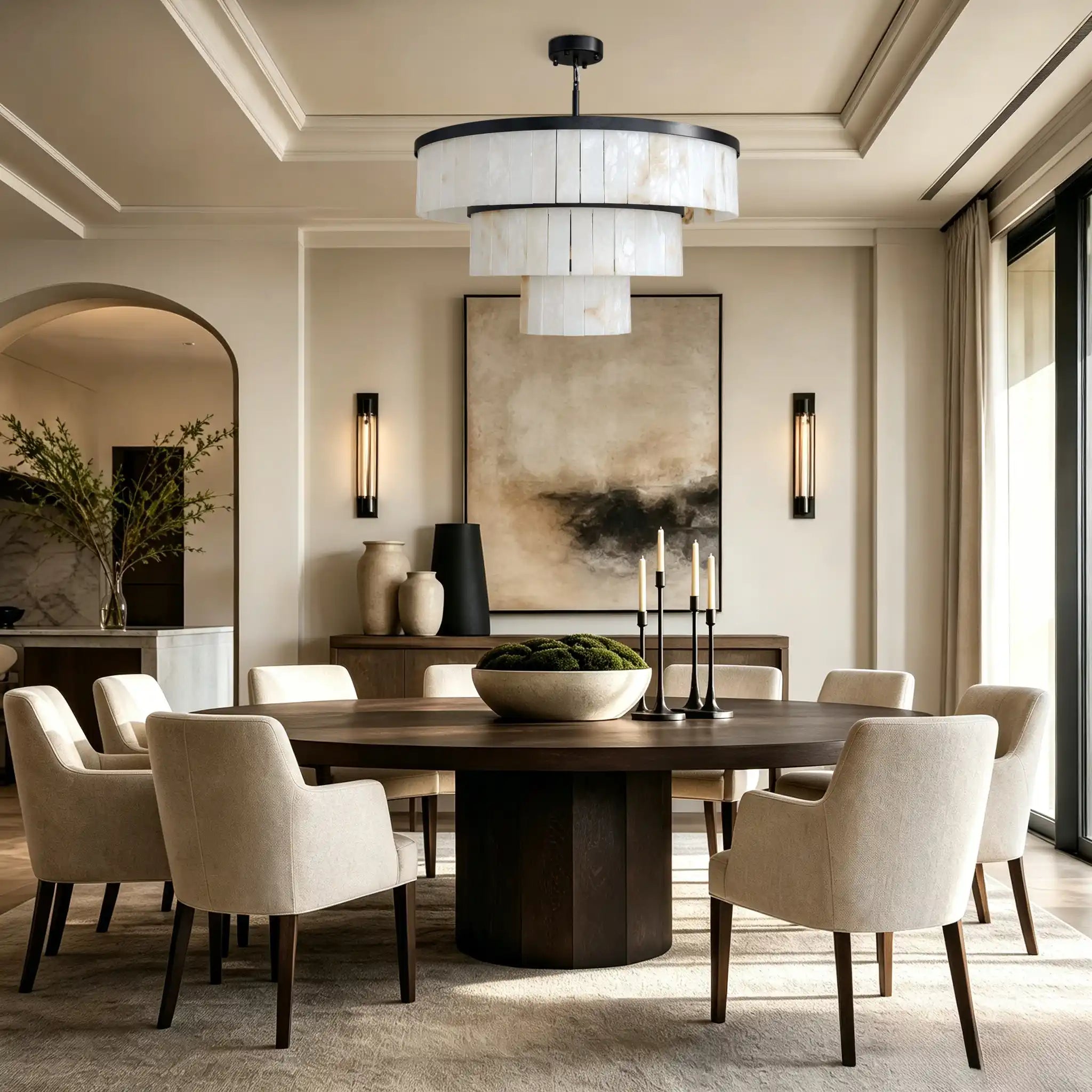 Modern Nature Alabaster 3 Tier Chandelier