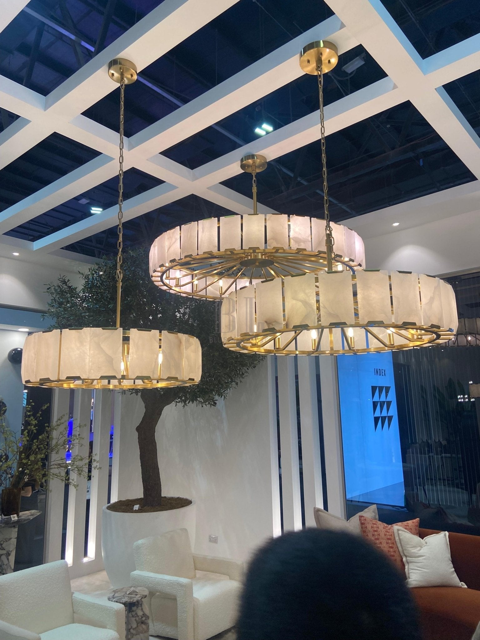Modern Round Alabaster Chandelier for Living Room/Bedroom - fovolighting