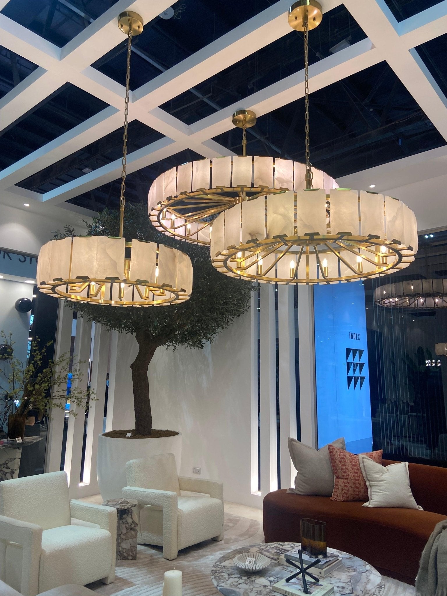 Modern Round Alabaster Chandelier for Living Room/Bedroom - fovolighting