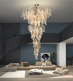 Modern Unique Artistic Flower Brass Branch Semi - flush Mount Chandelier for Living Room/ Hallway/ Entryway/ Staircase - fovolighting